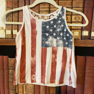 Polo‎ Ralph Lauren distressed American flag lace back tank top